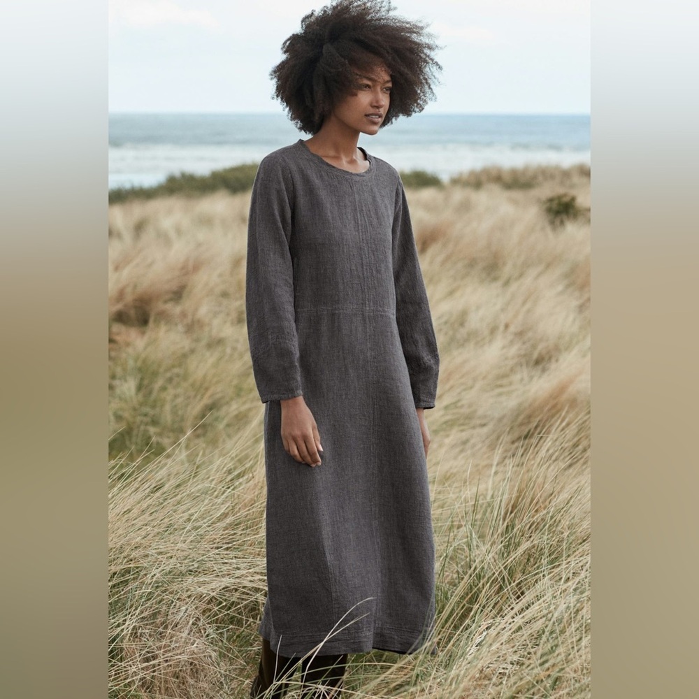 Poetry Round Neck Dress in High Twist Linen Womens Size 4